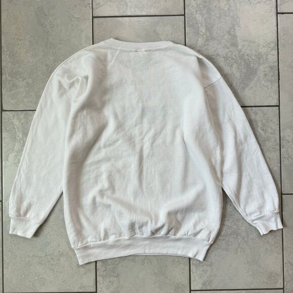 VINTAGE 80s Guess USA Sweatshirt One Size Oversize White Crewneck Spell Out Logo - Picture 4 of 7